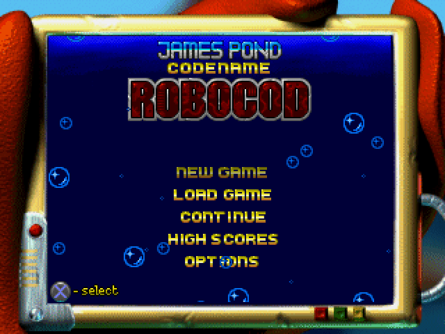 Robocod James Pond II title screen for Playstation